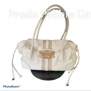 PRADA IVORY PEBBLED LEATHER SATCHEL BAG
